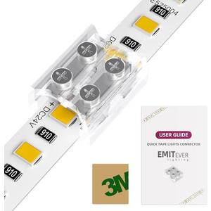EMITEVER LED Strip Connectors,12 Packs LED Tape Light Connector 2 Pin Solderless Tighten Screw Transparent Tape to Tape Connectors for 5V 12V 24V 8mm Width LED Strip Lights