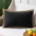 Phantoscope Farmhouse Solid Throw Decorative Pillow Cover Burlap Linen Trimmed Tailored Edges Outdoor Pillow Black 1 Pack 12 x 20 inches, 30 x 50 cm (20" x 12" (Pack of 1))