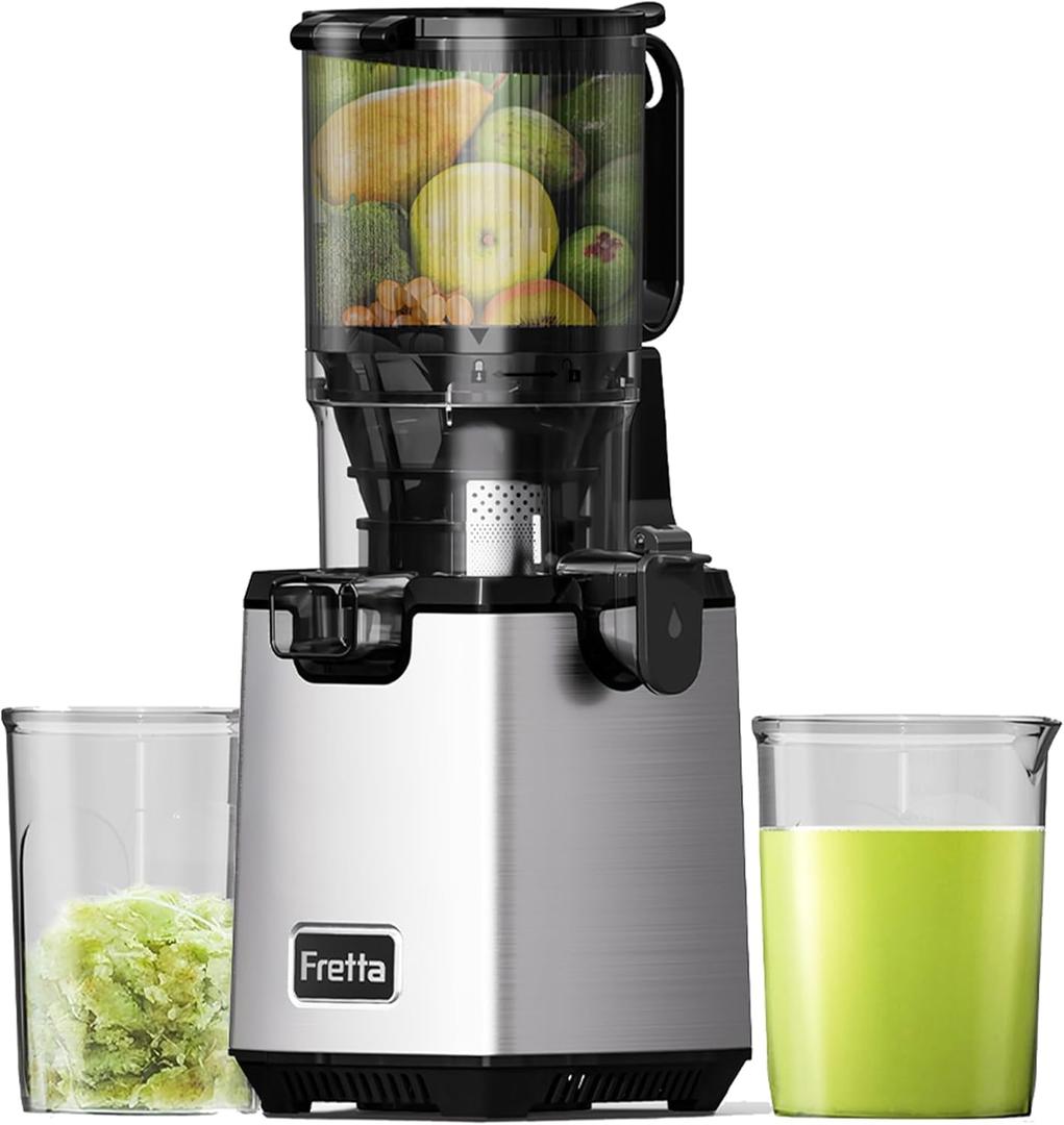 Juicer Machine, 5.3" Wide Chute Cold Press Juicer, BPA-Free, 54oz Large Capacity, Stainless Steel Slow Masticating Juicer for Whole Fruits & Vegetables, Easy to Clean, High Juice Yield,Gray (Silvery Gray)