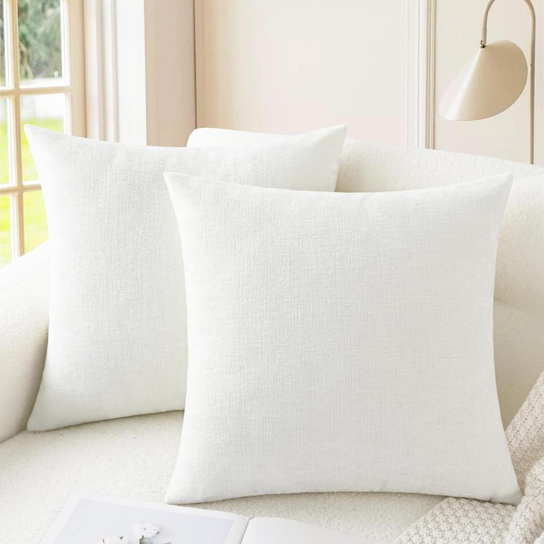 CaliTime Throw Pillow Covers Decorative 22 X 22 Inches Pack of 2 Cozy Chenille Cushion Cases for Couch Sofa Bed Living Room Home True White