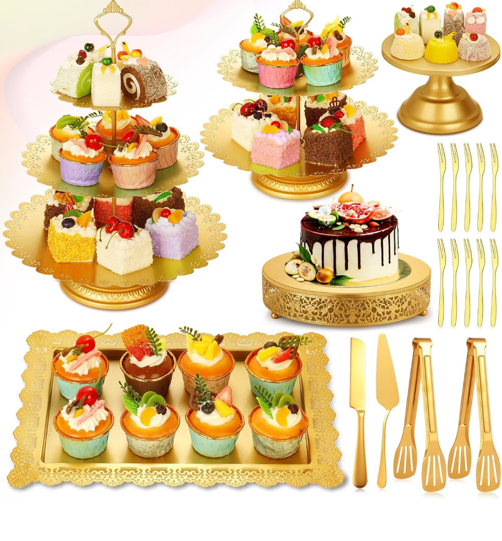 Cupcake Stand Set, Dessert Table Display Set Gold Metal Cake Stands with Tiered Tray Stands Cake Platter Cake Knife and Server Set for Party, Candy Table Display Set for Wedding Birthday Baby Shower Cupcake Stand Set, Dessert Table Display Set Gold Metal Cake Stands with Tiered Tray Stands Cake Platter Cake Knife and Server Set for Party, Candy Table Display Set for Wedding Birthday Baby Shower