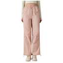 Women's Water Wind Sun Proof Cargo Pants Outdoor Sports High Waist Wide Leg Long Pants Hiking Camping Straight Leg (XL) Light Pink