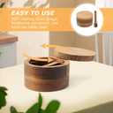 Wood Salt and Pepper Bowl, AcaciaWood Salt Cellar with Built-in Spoon and Magnetic Swivel Lid, Container Holder to Storage Pepper Spice, L