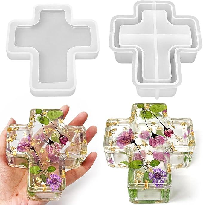 Fuehbur Rectangle Cube Cross Box Resin Silicone Mold, Jar Storage Mould with Lid for Ornament Storage, Epoxy-Resin Casting for Clay Crafts Making, Blessed Halloween Home Decor Gifts