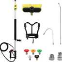 RAYNEL 24FT Telescoping Pressure Washer Extension Wand with Brush Head,Power Washer Extension Wand,Gutter Cleaner Attachment,5 Spray Nozzle Tips,Support Belt and 2 Hose Adapters