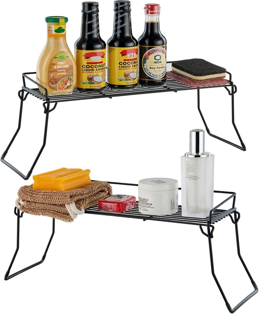 Metal The Sink Vanity Organizer 2 Pack, Bathroom or Kitchen Sink Organizer, Feminine Products Organizer (2 Black)