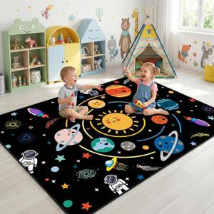 Space Rugs for Kids Bedroom,Outer Space Rug for Boys Room with Solar System,Planets Theme Area Carpet for Bedroom Playroom Classroom Decor,3'5'