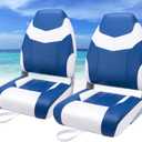 Dreizack Boat Seats 2 Packs, Folding High Back Fishing Waterproof Universal Pontoon Boat Seat Bass Tracker Boat Chairs with Stainless Steel Screws, Aluminum Hinges and Thickened Cushion (Blue&white01)