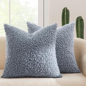 MIULEE Pack of 2 Throw Pillow Covers 20x20 Inch Dusty Blue Faux Fur Decorative Sherpa Pillow Covers Fuzzy Accent Soft Sheepskin Fleece Cushion Cases for Boho Home Decor Couch Living Room Bed