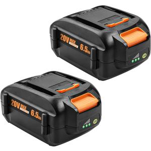 2-Pack 6.5Ah High Capacity Replacement for Worx 20V Battery WA3674 WA3575 WA3578 WA3520 WA3525 Compatible with Worx Battery 20V Battery Tools WG151s WG155s WG251s WG255s WG540s WG545s