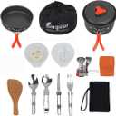 Bisgear 16pcs Camping Cookware Set - Backpacking Stove & Mess Kit - Pots, Pans & Accessories - Survival Gear (Orange)