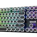 Redragon Typewriter Keyboard Wireless, Mechanical Gaming Keyboard, Bluetooth/2.4Ghz/Wired, RGB LED Backlit, Rechargeable, Blue Switch - Clicky, Solid Metal Panel, Round Keycaps, Black