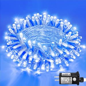 120 LED Blue White Christmas Lights Outdoor, 40ft Clear Wire Christmas Tree Lights 8 Modes, Plug in Waterproof Twinkle Fairy Lights for Indoor Christmas Bedroom Tree Decorations