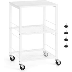 ETELI Side Table 3 Tier End Table Small with Wheels Rolling End Side Table with Storage Shelves White Night Stand for Kitchen Bedroom Bathroom Office Living Room