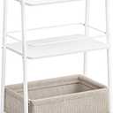 VASAGLE LILEA Collection - Storage Cart with Fabric Basket, 3-Tier Rolling Utility Cart with Wheels and Shelves, for Living Room Bedroom Kitchen, Cloud White and Camel Brown ULRC001WB01
