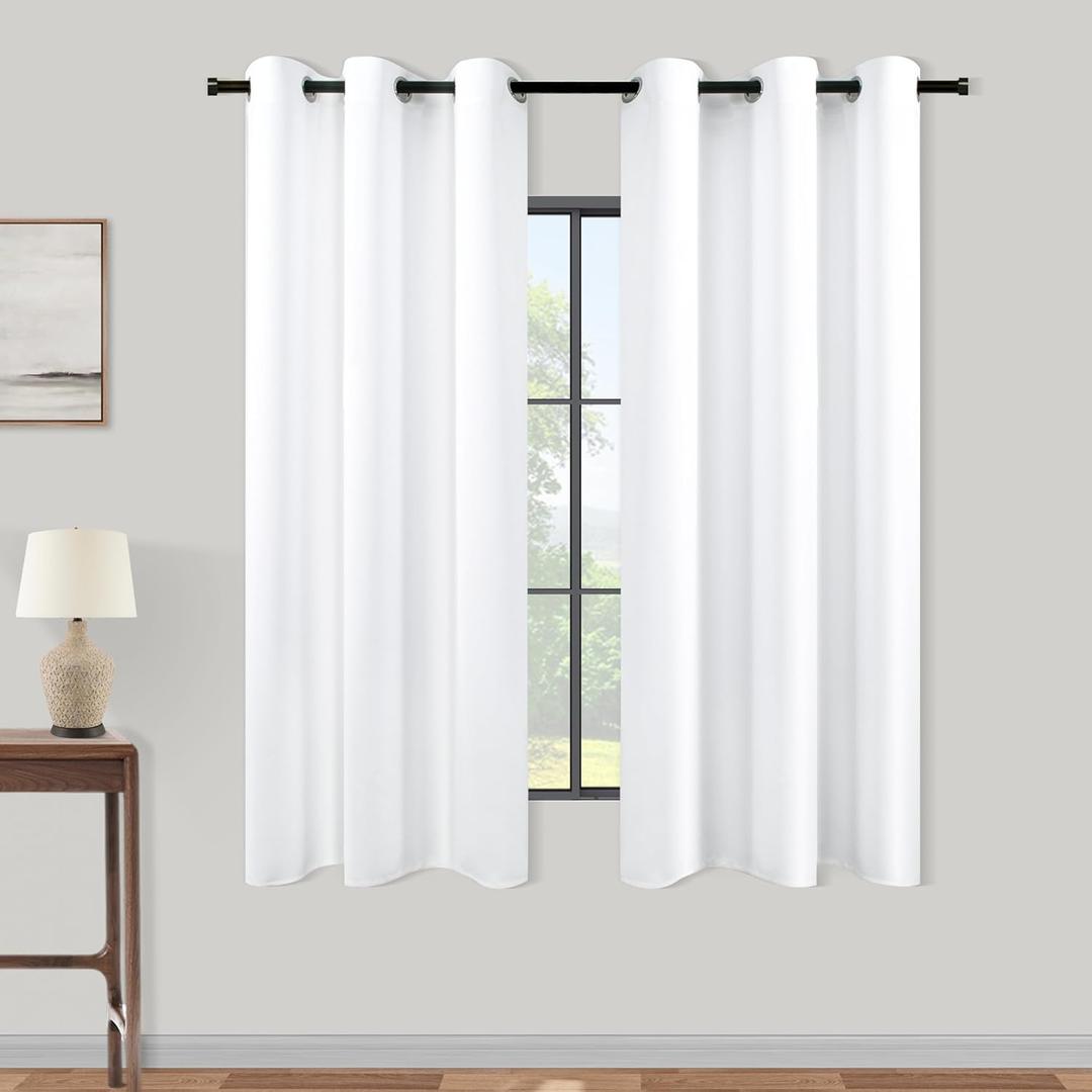 KOUFALL White Room Darkening Curtains 48 Inch Long,Blackout Short Window Curtains 48 Inch Length for Bedroom Bathroom 2 Panels Set