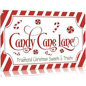 Artlunar Vintage Christmas Decor Gifts Rustic Candy Cane Lane Traditional Christmas Sweets&Treats Tin Sign for Home Farmhouse Kicthen Cafe Bar Wall Decor 8 x 12 Inch (3247)