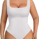 FeelinGirl Bodysuits for Women Seamless Square Neck Tummy Control Compression Thong Shapewear Bodysuit Tank Tops Bodysuit (White, M)