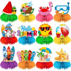 12Pcs Summer Party Decorations Honeycomb Centerpiece, Hello Summer Party Decorations Centerpiece,3D Beach Summer Decorations Honeycomb Centerpiece for Summer Party Beach Party Decorations
