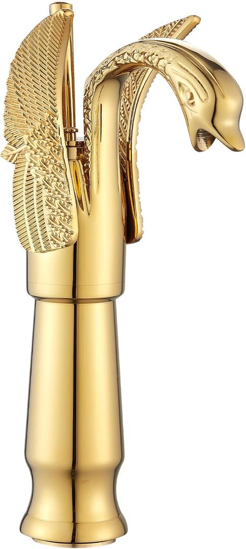 GGStudy Gold Swan Shape Single Handle One Hole Bathroom Vessel Sink Faucet Deck Mount Lavatory Sink Faucet (Tall)