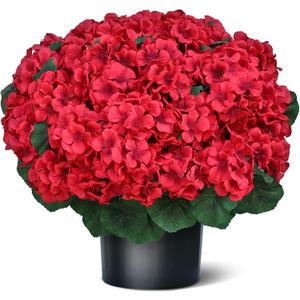 18" Artificial Geraniums Topiary for Front Porch Decor,Faux Silk Flowers Bushes UV Resistant Potted Plants for Outdoor Indoor Door Offices Garden Farmhouse Home Decor (Red)