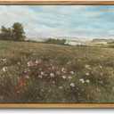 OIQArtOIQ Vintage Landscape Framed Wall Art Summer Countryside Wildflower Canvas Art Prints Farmhouse Cottagecore Pictures Wall Decor Rustic Meadow Paintings Artwork For Kitchen Bedroom Living Room (8x10 in)