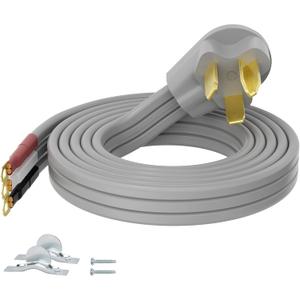 3 Prong Dryer Cord 8 FT, NEMA 10-30P to 3-Wire Appliance Cord, 30-Amp, 3 Wires with Eyelet Connectors, 10 Gauge Copper Wire, Grey Cable