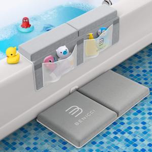 Benicci Comfortable Bath Kneeler and Elbow Kneeling Rest Pad for Baby Bathing Parents - Painless Foam Mat with Toy Organizer Pockets - Quick Drying, Foldable, Non-Slip for Baby and Toddler Bathing (Gray)