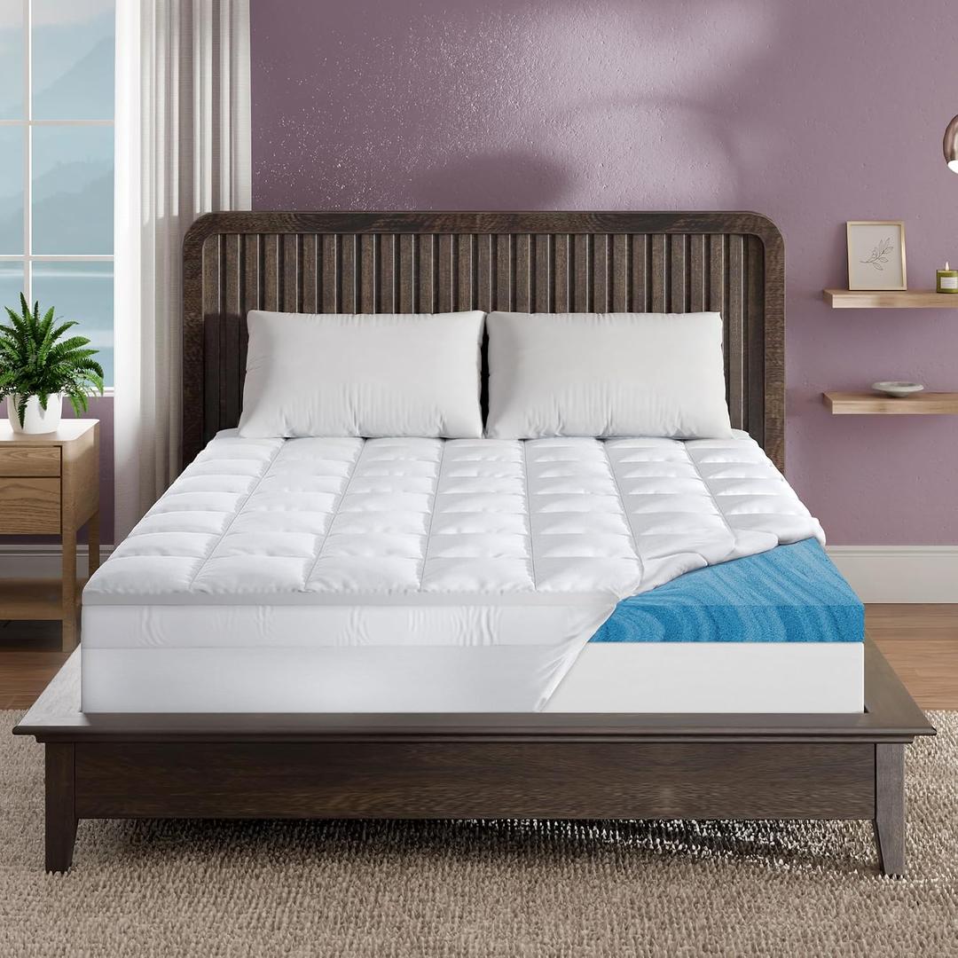 Sleep Innovations 4 Inch Pillow Top & Green Tea Gel Memory Foam Mattress Topper, Twin, Medium Plush Feel, Pressure Relief, for All Sleep Positions, Twin XL