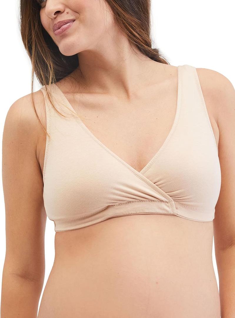 Motherhood Maternity Women's Soft Cotton Spandex Wrap Front Maternity & Nursing Sleep Bralette Bra S-3x (Nude 1 Pack)