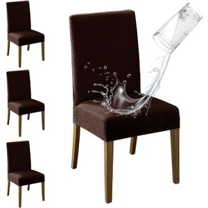 MOSAYT 100% Waterproof Dining Room Chair Covers Set of 4, Super Fit Stretch Jacquard Parson Chairs Slipcovers Removable Washable Chair Seat Protectors for Home, Kitchen, Banquet (Chocolate)