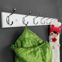Wooden Wall Mounted Coat Rack 31 Inch, White with 8 Silver Hooks for Entryway, Hallway, Bedroom