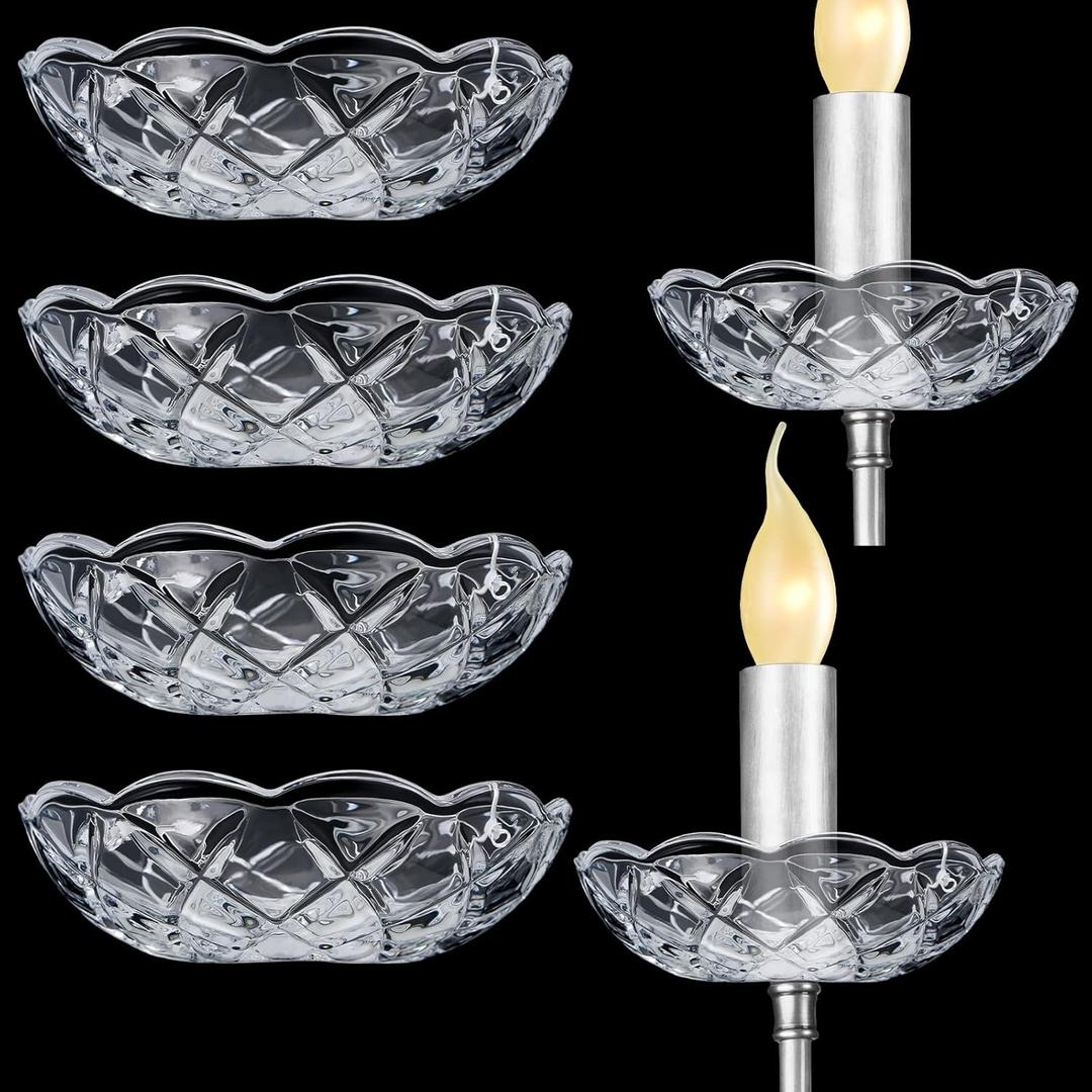 Bonuci 6 Pcs Chandelier Bobeche 4 Side Holes 4 Inch Crystal Chandelier Bobeche Cups Replacement Part and Accessories for Home Wedding Birthday Party Elegant Decor(Clear)