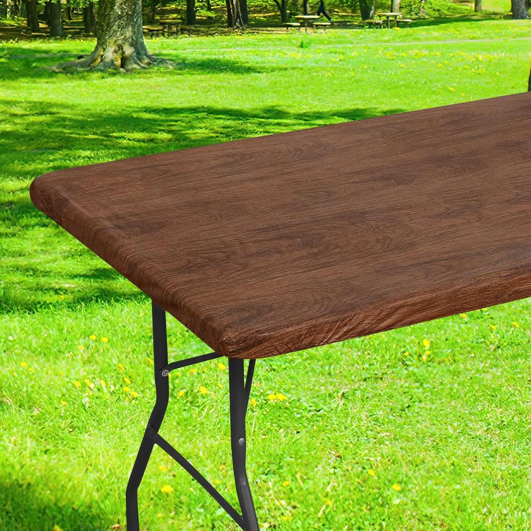 Smiry Rectangle Table Cloth Cover, Waterproof Elastic Fitted Picnic Tablecloth for 4 Foot Tables, Wipeable Flannel Backed Vinyl Tablecloths for Camping, Dining, Outdoor (Brown, 24" x 48")