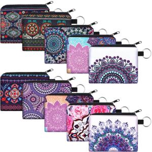 10 Pieces Small Coin Purse Boho Change Purse Pouch Mini Wallet Coin Bag with Zipper Exquisite Present for Women Girls on Valentine's Day (4.52 x 3.74 Inch)