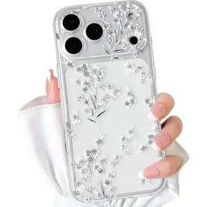 NITITOP Compatible for iPhone 17 Pro Max Case Cute Clear Flower Floral Artistic Design for Women Girls Stylish Slim Soft TPU Shockproof Protective Girly Phone Cover - White