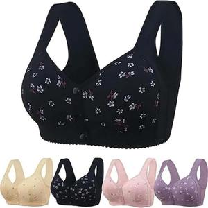 Daisy Bras for Older Women,Front Closure Push up Bra,No Underwire Front Closure Comfort Senior Snap Closing Bra 48 D