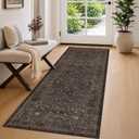 Brown Entryway 2x5 Runner Rug, Small Throw Runners for Kitchen, Bedroom, Bathroom, Laundry Room, Ultra Soft Low-Pile Washable Stain Resistant, Vintage Floral Decor & Non-Slip
