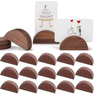 Colingmill 24 Pcs Large Size Stable Wooden Table Number Holders 2. 4 Inch Wedding Table Name Stand Semicircular Design Place Card Holder Office Tag Photo Menu Banquet Birthday Party Restaurant(Walnut)