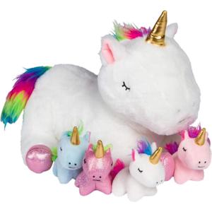 PixieCrush Unicorn Stuffed Animals for Girls, Set of 5 - Mommy with Babies - Magical Giant Stuffed Animal - Enchanting Unicorn with Babies Set - Plush Animals for Kids