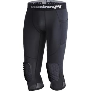 COOLOMG Basketball Leggings with Knee Pads for Kids Youth 3/4 Compression Pants Capri Tights Side Pockets (Medium)