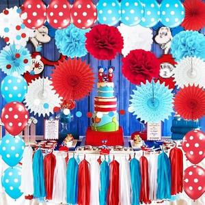 Dr Baby Shower Decorations/Dr Cat in The Hat Birthday Decorations/Thing 1 Thing 2 Birthday Decorations Turquoise White Red Balloons/Thing One and Thing Two Decorations