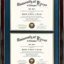 GraduationMall 14x20 Double Diploma Frame, Display 8.5x11 Certificate with Navy over Gold Mat,Tempered Glass,Mahogany with Gold Beads