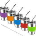 ShineMe Kids Stainless Steel Cups, Kids Metal Drinking Glasses with Lids, Stainless Steel Straws and Sleeves, 12oz Reusable Water Tumbler for Children and Adults, Apply to Indoor and Outdoor