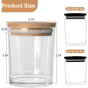 CONNOO 4 Pack, 7 OZ Clear Candle Jars with Bamboo Lids, Thick Glass Empty Jars for Making Candles - Dishwasher Safe, in Bulk.