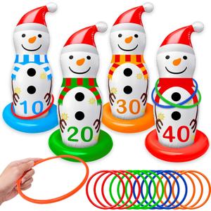 Christmas Ring Toss Game Inflatable Snowman Christmas Party Games for Kids Family Adults Xmas Activities Supplies Decoration Indoor Outdoor Garden Toys 4 Scoreboard Snowman,12 Plastic Rings Gifts