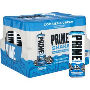 PRIME Protein Shake, Cookies & Cream, 32g Protein for Muscle Support & Recovery, Ultra-Filtered Milk, Lactose Free, Low Sugar, Low Calorie, Ready to Drink, 11 fl oz, 12 Pack (EXP 12/18/26)