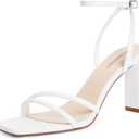 Modatope Womens Sandals Square Open Toe Chunky High Heels Strappy Ankle Strap Sandals Comfort Dress Party Shoes (White, 8.5)