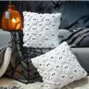 2 x 2 Set Halloween Pillow Covers, Throw Pillow Cases Soft Plush Faux Fur Wool Couch Cushion Case for Chair Sofa Bedroom Living Room Home Decor (White Ghost, 18 * 18INCH)