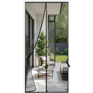 Sunolga 32 x 81 Inch Magnetic Screen Door, Fits Doors Size 30 x 80 Inch, Reinforced Fiberglass Screen Door Mesh with Full Frame Hook & Loop, Door Screen Magnetic Closure for Hands-Free (Black)